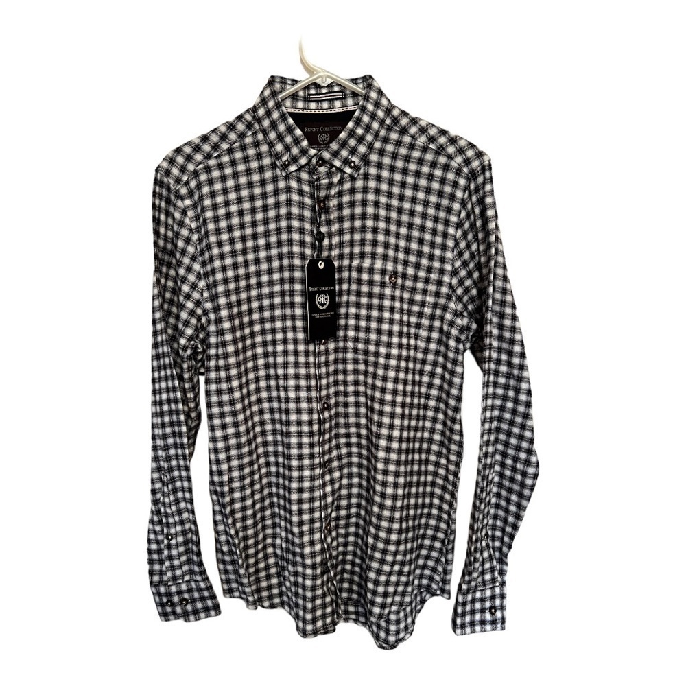 NWT Long Sleeve Cotton Flannel Plaid Woven Sport Shirt in Black